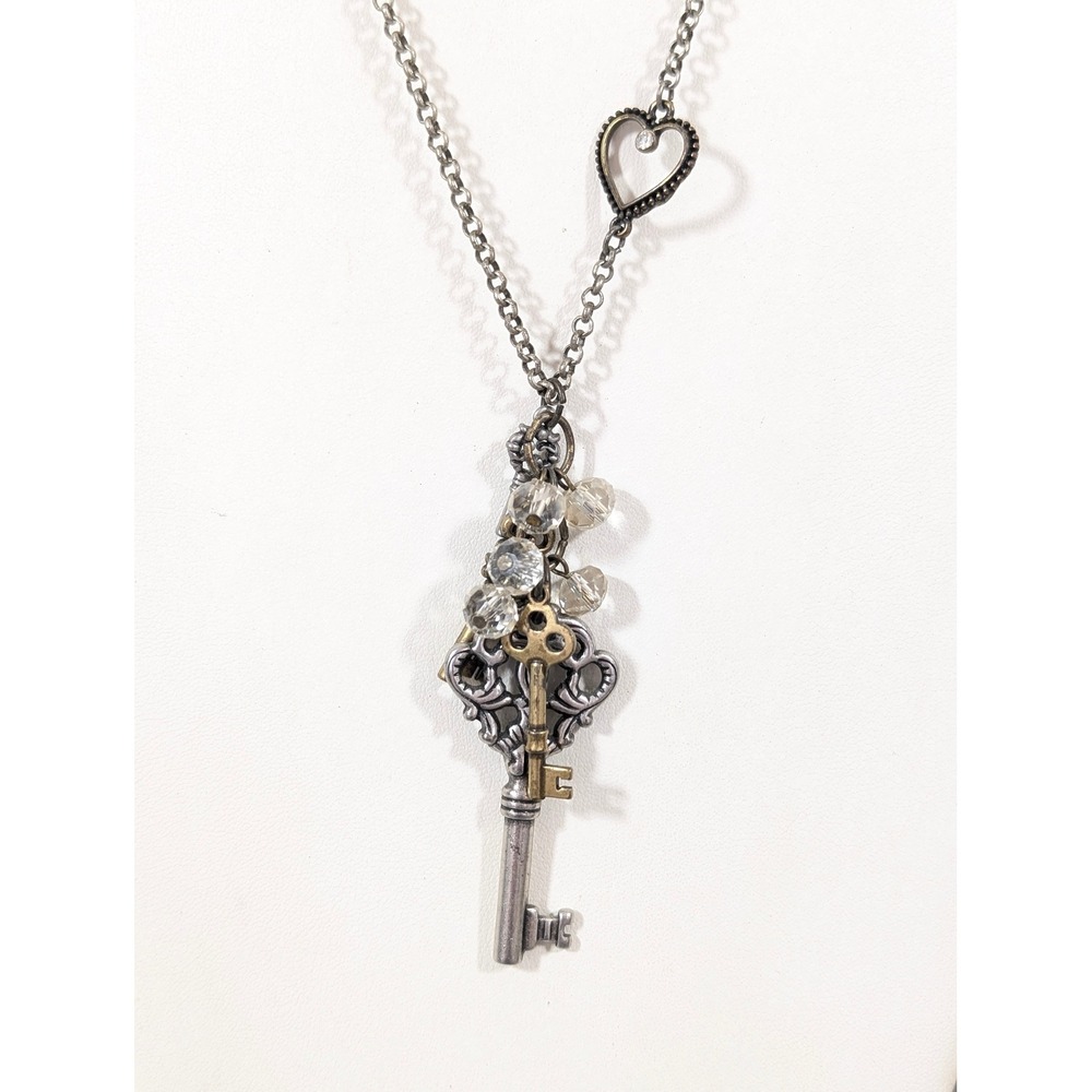 Lane Bryant Long‎ Key Pendant Necklace Silver Tone Statement Chain 38 Inches